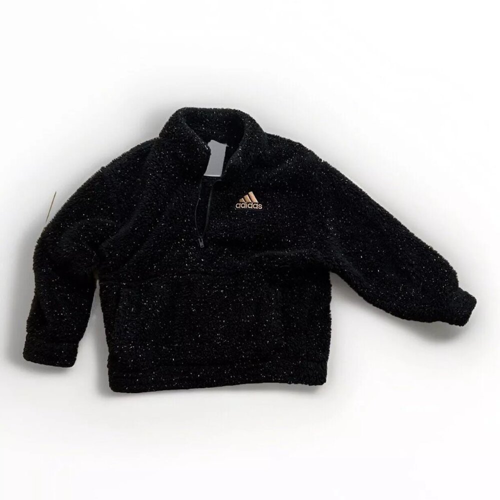 Adidas Logo Sparkle ✨ Crewneck Pullover Sweatshirt Black Girls Kids 7/8 Small